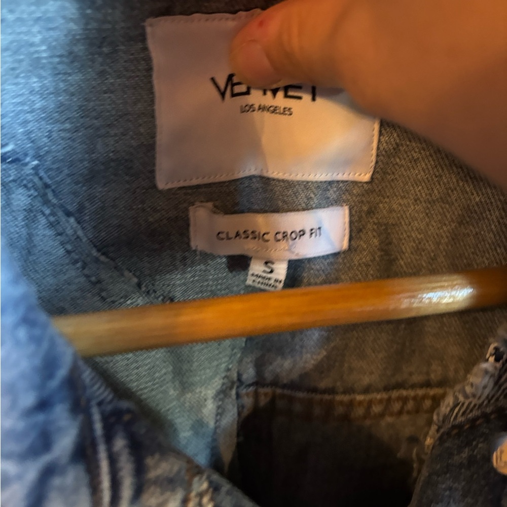 Velvet Ripped Denim Jacket - Blue - Picture 5 of 5